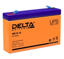 Батарея DELTA серия HR, HR 6-9, напряжение 6В, емкость 9Ач (разряд 20 часов),  макс. ток разряда (5 сек.) 135А, макс. ток заряда 2.55А, свинцово-кислотная типа AGM, клеммы F1, ДxШxВ 151х34х94мм., вес 1.37кг., срок службы 8 лет./ Battery DELTA series HR, H