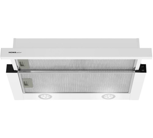 ВЫТЯЖКА HOMSair Flat 50 White/ встраиваемая, кнопочное управление, 2 скорости, 520 м3/ч, до 20 м2, 45 дБ, угольный фильтр CF110 - 1 шт, ШхВхД: 500х176х280 мм, белый цвет