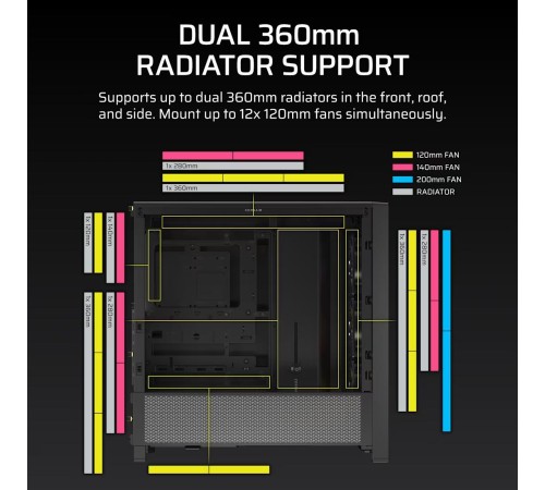 Корпус без блока питания/ Case Corsair Frame 4000D RS ARGB, Midi-Tower, TG, 3x120mm ARGB, 2xUSB-A 3.2, 1xUSB 3.2 Type-C, E-ATX, ATX, mATX, mITX Black
