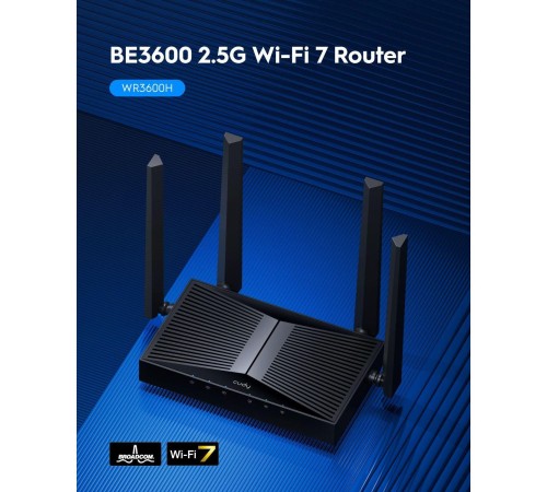 Маршрутизатор/ BE3600 2.5G Dual Band Wi-Fi 7 Mesh Router, Chipset Broadcom, 802.11be/ax/ac/a/b/g/n, 2882Mbps at 5GHz + 688Mbps at 2.4GHz, 1 x 2.5Gbps WAN Port, 4 x 10/100/1000Mbps Ports, 4 x 5dBi fixed antennas, WiFi router/AP/ Repeater/WISP Mode, PPTP/L2 Маршрутизатор/ BE3600 2.5G Dual Band Wi-Fi 7 Mesh Router, Chipset Broadcom, 802.11be/ax/ac/a/b/g/n, 2882Mbps at 5GHz + 688Mbps at 2.4GHz, 1 x 2.5Gbps WAN Port, 4 x 10/100/1000Mbps Ports, 4 x 5dBi fixed antennas, WiFi router/AP/ Repeater/WISP Mode, PPTP/L2
