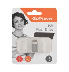 Флеш-накопитель/ Флеш-накопитель GoPower MINI 16GB USB2.0 металл серебряный (1/50/1000)