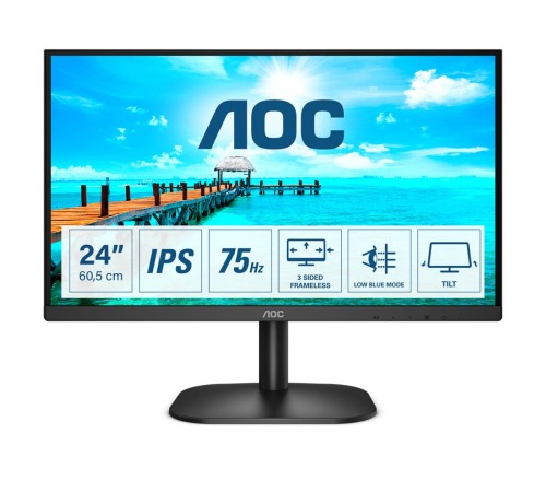 Монитор LCD 23.8'' 16:9 1920х1080(FHD) IPS, 75 Hz, 250 cd/m2, 1000:1, 20М:1, 4ms, VGA, DVI, HDMI, Tilt, Speakers, Black