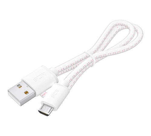 GCR Кабель 0.5m MicroUSB, бело-розовый, белые коннекторы, быстрая зарядка, 28/24 AWG, GCR-54449