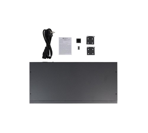 Коммутатор/ Неуправляемый PoE-коммутатор, 26x1000Base-T (24x1000Base-T PoE), 2xCombo 1000Base-T/SFP, PoE-бюджет 370 Вт, PoE до 250 м, комплект для установки в 19" стойку