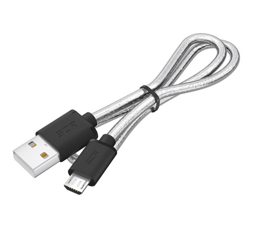 GCR Кабель 0.5m MicroUSB, прозрачный, черные коннекторы, быстрая зарядка, 28/24 AWG, GCR-54475
