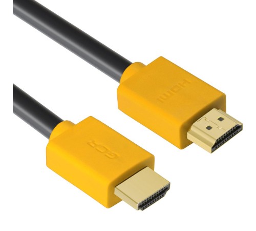 GCR Кабель 1.0m HDMI версия 1.4, черный, желтые коннекторы, OD7.3mm, 30/30 AWG, позолоченные контакты, Ethernet 10.2 Гбит/с, 3D, 4K GCR-HM440-1.0m, экран