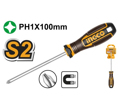 Крестообразная отвертка Ingco HSDPH1100,PH1, 100мм Крестообразная отвертка Ingco HSDPH1100,PH1, 100мм