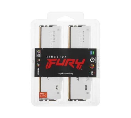 Память оперативная/ Kingston 32GB 6000MT/s DDR5 CL36 DIMM (Kit of 2) FURY Beast White RGB EXPO Память оперативная/ Kingston 32GB 6000MT/s DDR5 CL36 DIMM (Kit of 2) FURY Beast White RGB EXPO