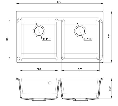 Кухонная мойка RIVELATO RIVELATO Мойка AXEL 90-2D 2-чаши 870*520мм, монтаж: врезной, материал: кварц, цвет: антрацит Кухонная мойка RIVELATO RIVELATO Мойка AXEL 90-2D 2-чаши 870*520мм, монтаж: врезной, материал: кварц, цвет: антрацит