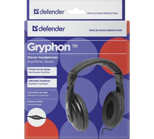Defender Наушники накладные Gryphon 751 черный, кабель 2 м