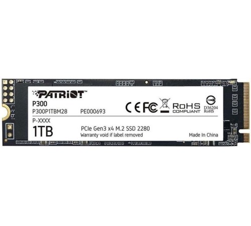 Твердотельный накопитель Patriot SSD P300 1TB M.2 2280 NVMe PCIe 3.0 x4 R2100/W1650 TBW 480TB 3D NAND Твердотельный накопитель Patriot SSD P300 1TB M.2 2280 NVMe PCIe 3.0 x4 R2100/W1650 TBW 480TB 3D NAND