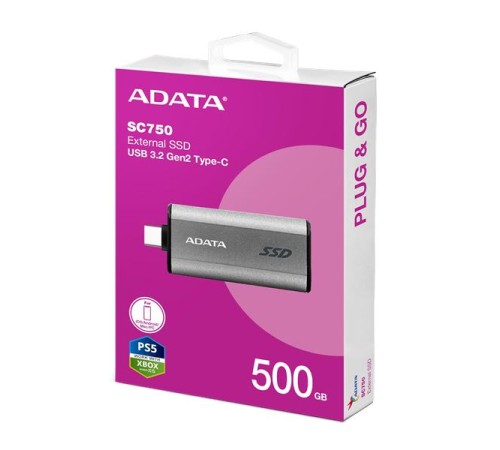 Твердотельный накопитель Внешний SSD 500GB USB 3.2 Gen 2x2 Type-C R1050/W1000MB/s 3D NAND COLOR BOX серый