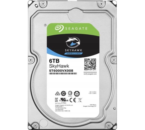 Жесткий диск/ HDD Seagate SATA3 6TB Skyhawk Surveillance 5400 256Mb 1  year warranty (replacement WD63PURZ, WD62PURZ, WD64PURZ, ST6000VX001)