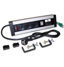 Блок розеток Блок розеток настольный, 1-фазный с выключателем, 16A / 250V, 3xSchuko + 2 USB + 2 порта RJ-45 кат.6, шнур 2.0м, вилка Schuko