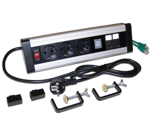 Блок розеток Блок розеток настольный, 1-фазный с выключателем, 16A / 250V, 3xSchuko + 2 USB + 2 порта RJ-45 кат.6, шнур 2.0м, вилка Schuko Блок розеток Блок розеток настольный, 1-фазный с выключателем, 16A / 250V, 3xSchuko + 2 USB + 2 порта RJ-45 кат.6, шнур 2.0м, вилка Schuko