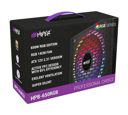 блок питания для ПК 650 Ватт/ PSU HIPER HPB-650RGB (ATX 2.31, 650W, ActivePFC, RGB 140mm fan, Black) 85+, BOX блок питания для ПК 650 Ватт/ PSU HIPER HPB-650RGB (ATX 2.31, 650W, ActivePFC, RGB 140mm fan, Black) 85+, BOX