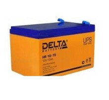 Батарея DELTA серия HR, HR 12-15, напряжение 12В, емкость 15Ач (разряд 20 часов),  макс. ток разряда (5 сек.) 200А, макс. ток заряда 4.5А, свинцово-кислотная типа AGM, клеммы F2, ДxШxВ 151х98х95мм., вес 4.6кг., срок службы 8 лет./ Battery DELTA series HR,