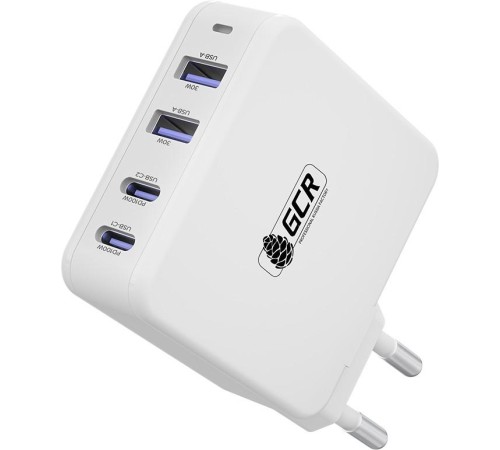 GCR Сетевое зарядное устройство 100W, 2 USB + 2 TypeC, GaN Tech Quick Charger, PD 3.0, белый GCR Сетевое зарядное устройство 100W, 2 USB + 2 TypeC, GaN Tech Quick Charger, PD 3.0, белый