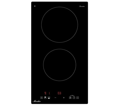 Варочная поверхность MONSHER/ Варочная поверхность MONSHER, High-Tech, индукция, 30 см, 2 зоны нагрева, inverter, сенсорное управление, 9 уровней мощности, автоматическое отключение, пауза, Booster, таймер, цвет черный