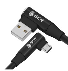 GCR Кабель PREMIUM 0.15m MicroUSB угловой для PowerBank, силикон белый, AL case черный, GCR-53908