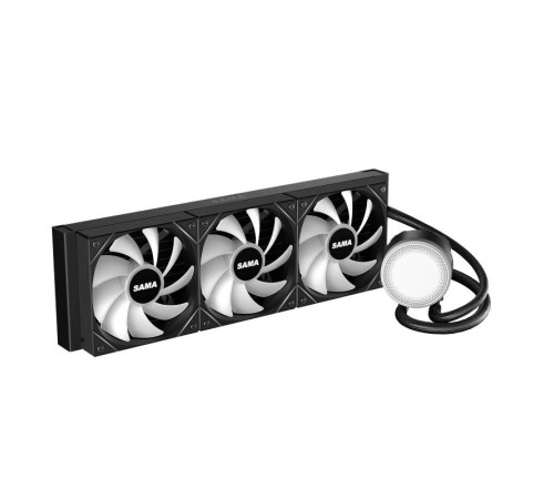 Водяное охлаждение для процессора/ Water Cooling System SAMA L60 Black (360mm, Black, ARGB/ Fans: 3x120mm, 82.79CFM, 29dBA, 2000RPM/ Pump height 52mm, 29dBA, 2500RPM, Rad thickness 27mm/ S: 1851, 1700, 1200, 20XX, 115X, AM5, AM4)