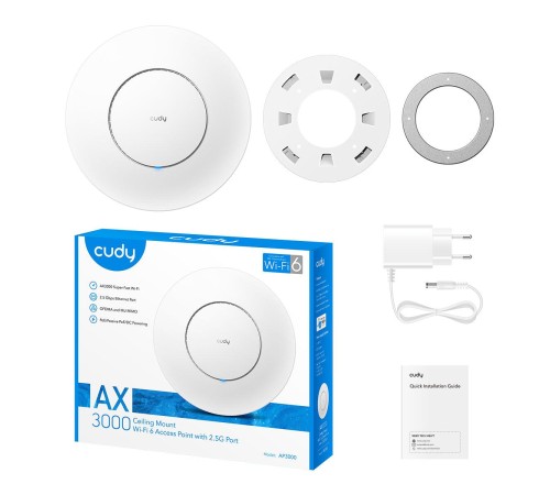 Точка доступа/ AX3000 Dual Band Ceiling Mount Wi-Fi 6 Access Point, Chipset MT7981, 802.11ax/ac/a/b/g/n, 2402Mbps at 5GHz + 574Mbps at 2.4GHz, 1 x 2.5G RJ45 Port, MU-MIMO, Support 12V DC or 802.3at PoE or Passive PoE, Internal Antennas, 48V passive PoE a Точка доступа/ AX3000 Dual Band Ceiling Mount Wi-Fi 6 Access Point, Chipset MT7981, 802.11ax/ac/a/b/g/n, 2402Mbps at 5GHz + 574Mbps at 2.4GHz, 1 x 2.5G RJ45 Port, MU-MIMO, Support 12V DC or 802.3at PoE or Passive PoE, Internal Antennas, 48V passive PoE a