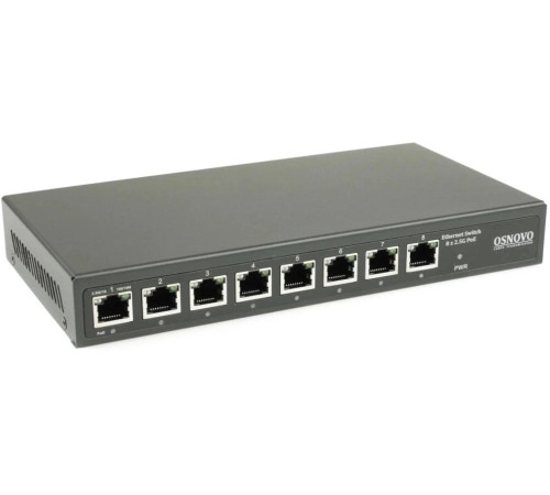 Коммутатор/ OSNOVO  PoE коммутатор 2.5G Ethernet на 8 RJ45 портов. Порты: 1 x 2.5G (10/100/1000/2500Base-TX) с PoE (до 90W, A+B) + 7 x 2.5G (10/100/1000/2500Base-TX) с PoE (до 30W)