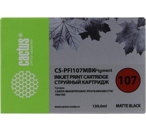 -/ Картридж струйный Cactus CS-PFI107MBK черный матовый (130мл) для Canon IP iPF670/iPF680/iPF685/iPF77
