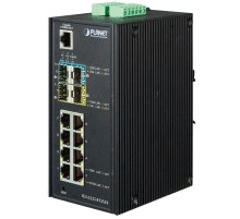 коммутатор/ PLANET IP30 Industrial L2+/L4 8-Port 1000T 802.3at PoE+ 4-port 100/1000X SFP Full Managed Switch (-40 to 75 C, dual redundant power input on 48~56VDC terminal block, DIDO, ERPS Ring Supported, 1588)