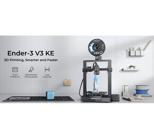 3D принтер Creality Ender-3 V3 KE, размер печати 220x220x240mm, FDM, PLA/ABS/TPU(95A)/PETG/ASA, max 500 мм/с., датчик CR Touch (автоматическое выравнивание стола), Enternet, USB, WiFi, Creality cloud APP, 350Вт (набор для сборки) (Вскрытая упаковка) 3D принтер Creality Ender-3 V3 KE, размер печати 220x220x240mm, FDM, PLA/ABS/TPU(95A)/PETG/ASA, max 500 мм/с., датчик CR Touch (автоматическое выравнивание стола), Enternet, USB, WiFi, Creality cloud APP, 350Вт (набор для сборки) (Вскрытая упаковка)