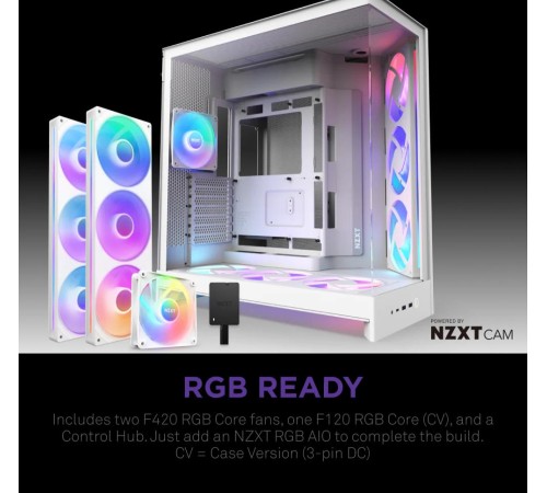 Корпус без блока питания/ Case NZXT H9 Flow RGB+ (2025), Midi-Tower, TG, 6x140mm RGB + 1x120mm RGB, 2xUSB-A 3.2 + 1xUSB-C 3.2, E-ATX, ATX, mATX, mITX White