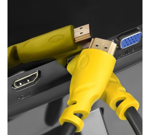 GCR Кабель 1.0m HDMI версия 1.4, черный, желтые коннекторы, OD7.3mm, 30/30 AWG, позолоченные контакты, Ethernet 10.2 Гбит/с, 3D, 4K GCR-HM340-1.0m, экран