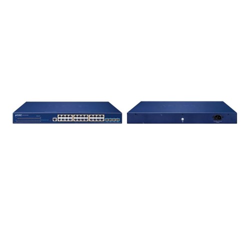 коммутатор/ PLANET Layer 3 24-Port 10/100/1000T 802.3at PoE + 4-Port 10G SFP+ Stackable Managed Switch (370W PoE budget, Hardware stacking up to 8 units, hardware-based Layer 3 IPv4/IPv6 Routing and VRRP, supports ERPS Ring)