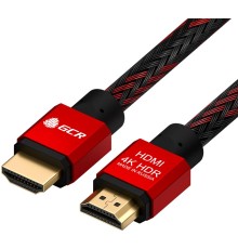 GCR Кабель 1.5m HDMI 2.0, BICOLOR нейлон, AL корпус красный, HDR 4:2:2, Ultra HD, 4K 60 fps 60Hz/5K*30Hz, 3D, AUDIO, 18.0 Гбит/с, 28AWG. GCR-52162