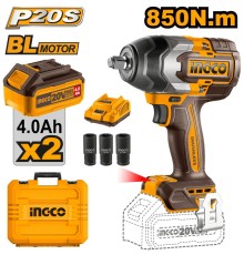 Аккумуляторный ударный бесщеточный гайковерт Li-Ion 20В,Ingco CIWLI2085, 850Нм