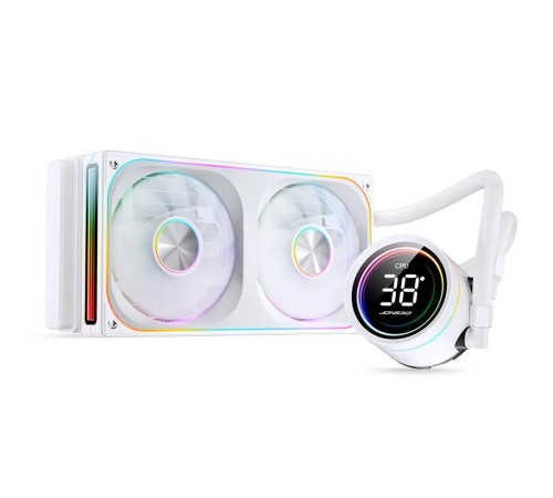 Система жидкостного охлаждения/ Water Cooling System JONSBO TH-240 White (260W, 240mm, LED temp., White, ARGB/ Fans: 2x120mm, 62.4CFM, 37.3dBA, 2400RPM/ Pump height 72mm, 30dBA, 2400RPM, Rad thickness 27mm/ S: 1851, 1700, 1200, 115X, AM5, AM4) Система жидкостного охлаждения/ Water Cooling System JONSBO TH-240 White (260W, 240mm, LED temp., White, ARGB/ Fans: 2x120mm, 62.4CFM, 37.3dBA, 2400RPM/ Pump height 72mm, 30dBA, 2400RPM, Rad thickness 27mm/ S: 1851, 1700, 1200, 115X, AM5, AM4)