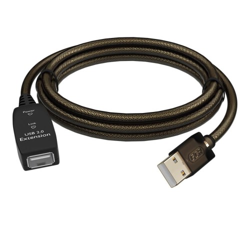 GCR Удлинитель активный 5.0m USB 2.0, AM/AF, GOLD, черно-прозрачный, с усилителем сигнала, разъём для доп.питания, 28/24 AWG GCR Удлинитель активный 5.0m USB 2.0, AM/AF, GOLD, черно-прозрачный, с усилителем сигнала, разъём для доп.питания, 28/24 AWG