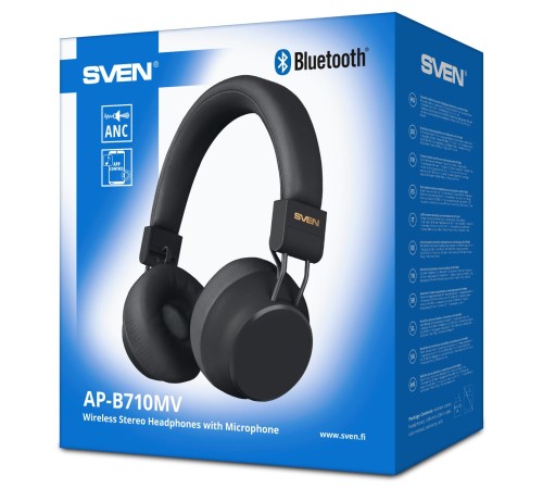 Беспроводные стереонаушники с микрофоном SVEN AP-B710MV, черный (Bluetooth, ANC, APP, 3 mics, 500mAh) Беспроводные стереонаушники с микрофоном SVEN AP-B710MV, черный (Bluetooth, ANC, APP, 3 mics, 500mAh)