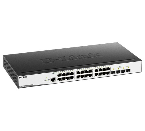 Коммутатор D-Link Управляемый L2 коммутатор, 24x1000Base-T, 4x1000Base-X SFP, защита от статического электричества до 6 кВ, CLI, консольный порт RJ-45, RPS, поддержка Dying Gasp