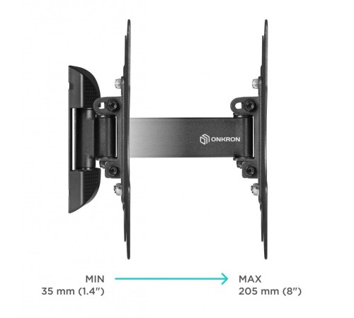 Кронштейн ONKRON/ 17-43" макс. 200*200, 1 колено, наклон -2º+12º, поворот 80º макс от стены 35-205мм, черный