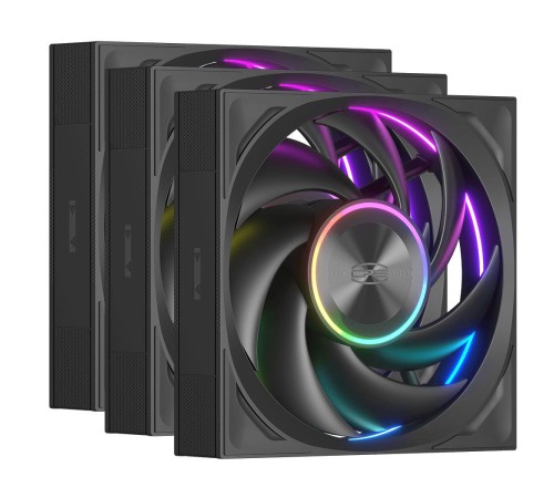 Кулер для корпуса/ Case Cooler PCCooler F7 X120 ARGB BK 3IN1 (120x120x28mm, 4-pin PWM, ARGB, 83CFM, 33.1dBA, 3000RPM, Black, 3pcs)