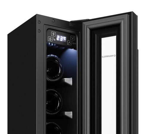 Винный шкаф/ Винный шкаф MAUNFELD MBWC-20S7, ВхШхГ 870х150х568 мм, 7 бутылок, от 5 ° C до 20 ° C, отдельностоящий/встраиваемый, полезный объем 20 л, электронный термостат, индикация температуры, диапазон влажности 50-80%, вентилятор для распределения темп