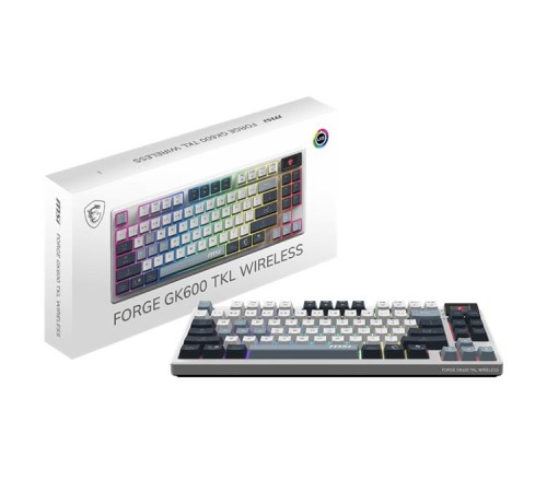 Клавиатура беспроводная Keyboard MSI FORGE GK600 TKL, Wireless, Mechanical Linear Switches, RGB LED, 4000mA/h, Sky