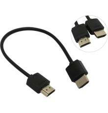 Greenconnect Кабель SLIM 0.2m HDMI 2.0, черный Slim, OD3.8mm, HDR 4:2:2, Ultra HD, 4K 60 fps 60Hz, 3D, AUDIO, 18.0 Гбит/с , 32/32 AWG, GCR-51593
