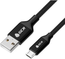 GCR QC Кабель 1.5m MicroUSB, быстрая зарядка, черный нейлон, AL корпус черный, черный ПВХ, 28/24 AWG, GCR-52476