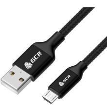 GCR QC Кабель 1.5m MicroUSB, быстрая зарядка, черный нейлон, AL корпус черный, черный ПВХ, 28/24 AWG, GCR-52476