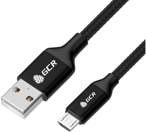 GCR QC Кабель 1.5m MicroUSB, быстрая зарядка, черный нейлон, AL корпус черный, черный ПВХ, 28/24 AWG, GCR-52476