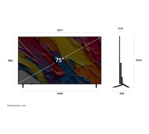 Телевизор ЖК 75'' LG/ 75", Ultra HD, Dynamic QNED Color, Smart TV, WebOS, Wi-Fi, DVB-T2/C/S2, MR, 60Hz Native, 2.0ch (20W), 2 HDMI, 1 USB, 2 Pole, Ashed Blue, 2025