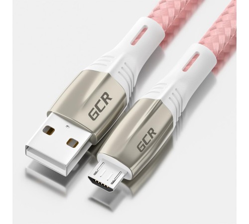 GCR Кабель 1.2m MicroUSB series MERCEDES, PINK NYLON, супер быстрая зарядка, 28/22 AWG, GCR-51954