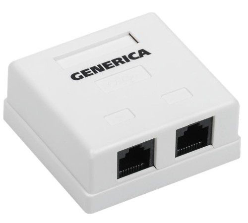 Розетка инф. настенная RJ45 кат. 5Е UTP 2 порта GENERICA Розетка инф. настенная RJ45 кат. 5Е UTP 2 порта GENERICA